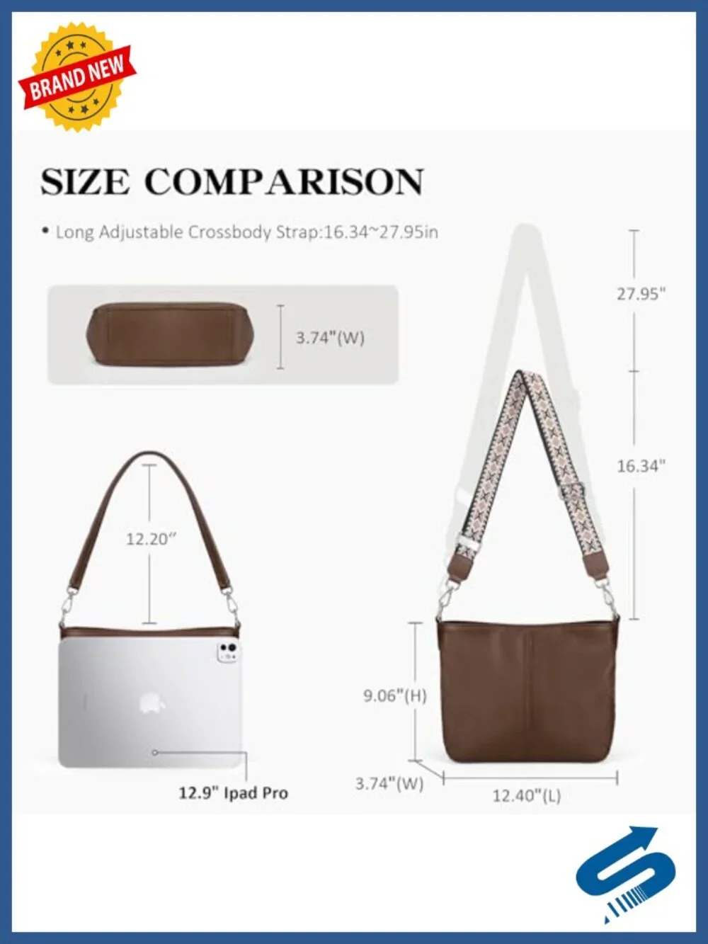 Genuine Leather Hobo Crossbody Bag with 2 Straps